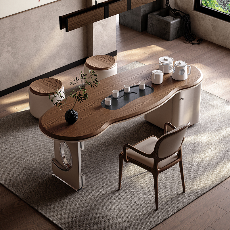 意式极简实木茶桌现代轻奢茶台办公室高级感新中式功夫茶桌椅组合