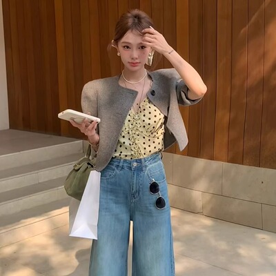 PALACE宫春夏阔腿九分直筒牛仔裤