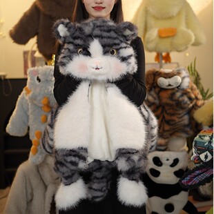 2025亲子男女童冬款毛绒毛茸茸萌宝虎纹猫草草冬季保暖加厚外套