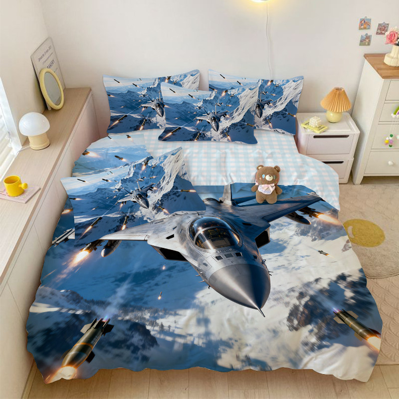 战斗飞机全棉四件套男生寝室三件套学生宿舍居家卧室纯棉单被套