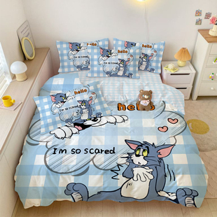 TOMandJERRY猫和老鼠纯棉床上四件套全棉床笠被套宿舍卡通三件套