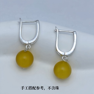 925纯银U形耳环带圈耳扣耳钩耳挂手工diy粘珠珍珠耳饰配件材料