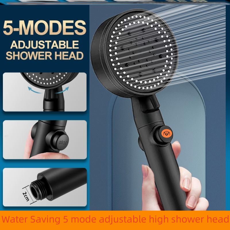 Shower Head Water Saving Black 5 Mode Adjustable High淋蓬头