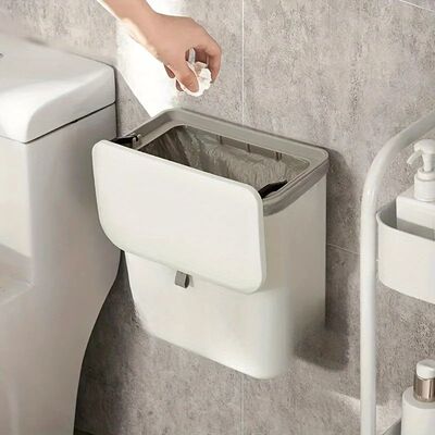 Effortless Cleanup Space-Saving White Wall-Mounted Trash Bin