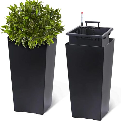 2 PCS 22.4 Inch Tall Planter Indoor ＆ Outdoor Black Taper P