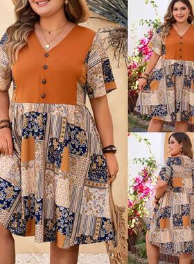 Plus Size Boho Summer Dress 2025 Women Flowy Vacation Dress