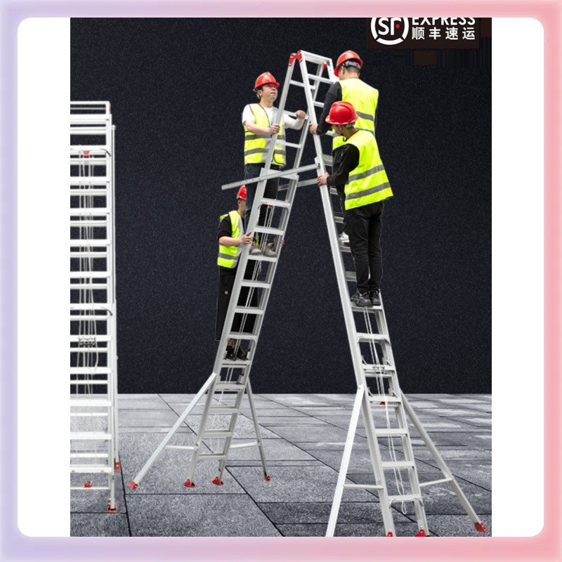 3YK6米7米8米9米伸缩梯子加厚铝合金人字梯双面升降伸缩梯工