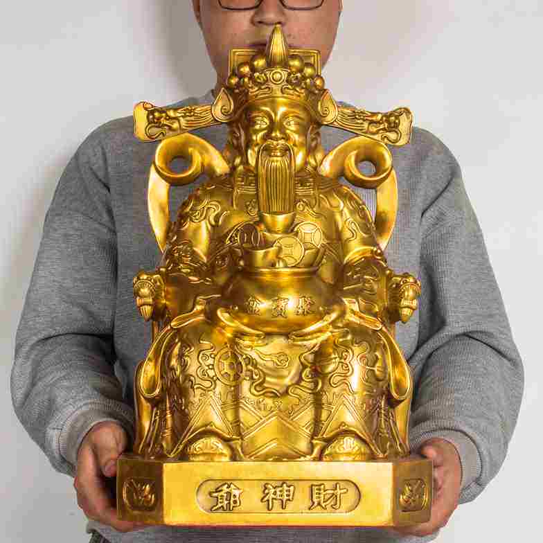 造化入铜纯铜财神爷佛像摆件家用供奉店铺开业铜像招财比干文神像