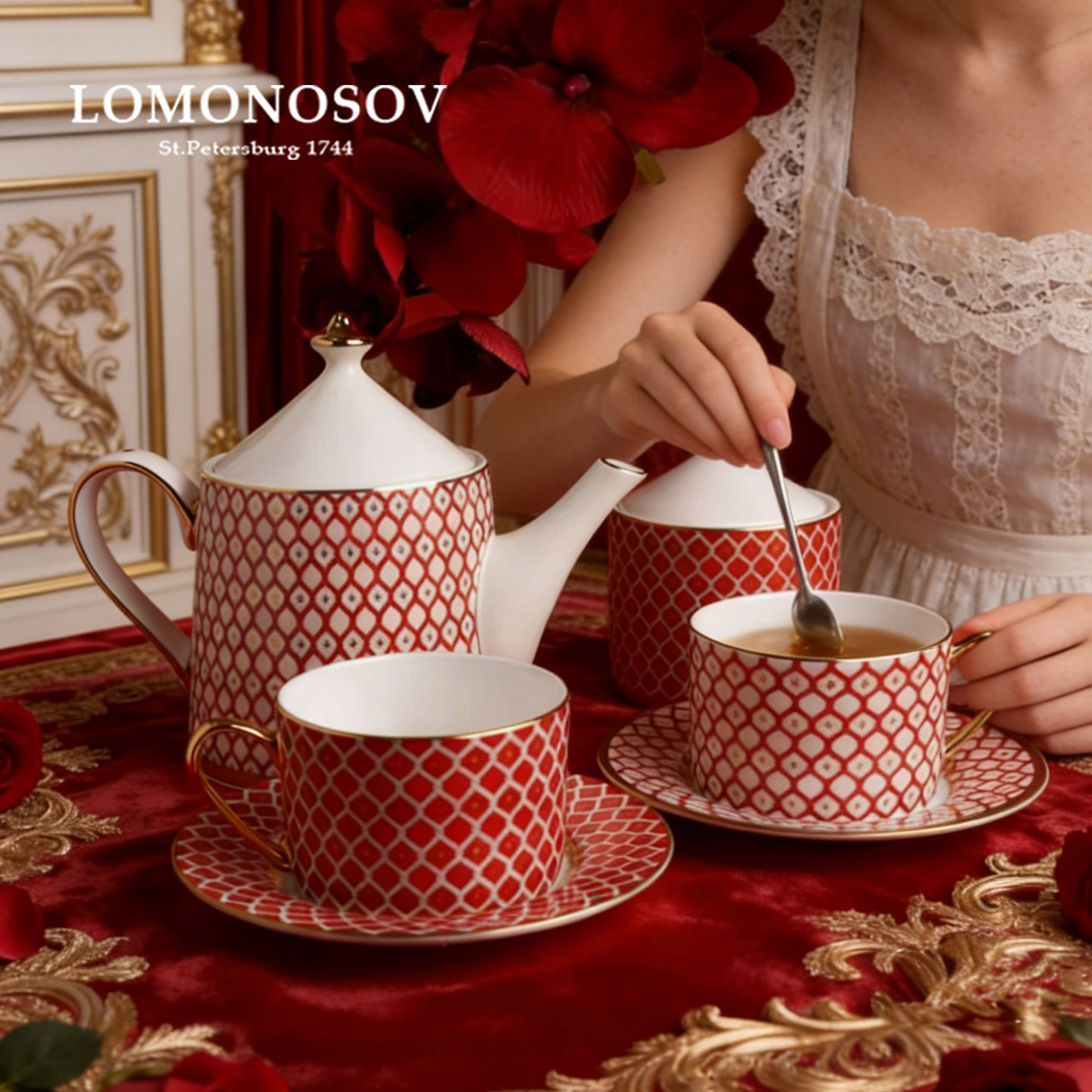 俄皇LOMONOSOV新年红色咖啡杯碟欧式高档轻奢茶具套装乔迁礼物,餐饮具,咖啡杯,淘宝优惠券,粉丝福利购,淘宝优惠卷