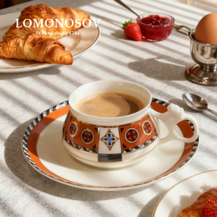 俄皇LOMONOSOV瓦西里Bilibina俄罗斯原装进口手工骨瓷咖啡杯碟