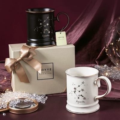 JOYYE觅咖十二星座陶瓷马克杯带盖带勺情侣水杯男女朋友生日礼物