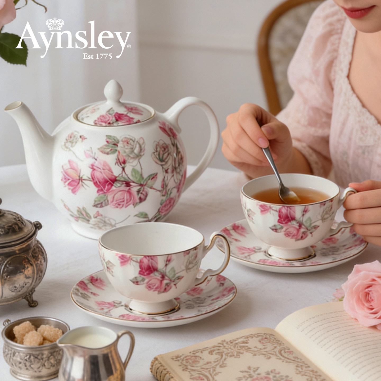 英国Aynsley安斯丽红玫瑰女士精致茶具套装欧式陶瓷茶杯新年礼物,餐饮具,整套茶具,淘宝优惠券,粉丝福利购,淘宝优惠卷