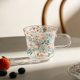 OPT马克杯高颜值杯子高硼硅咖啡杯繁花玻璃杯耐热烤花马克杯