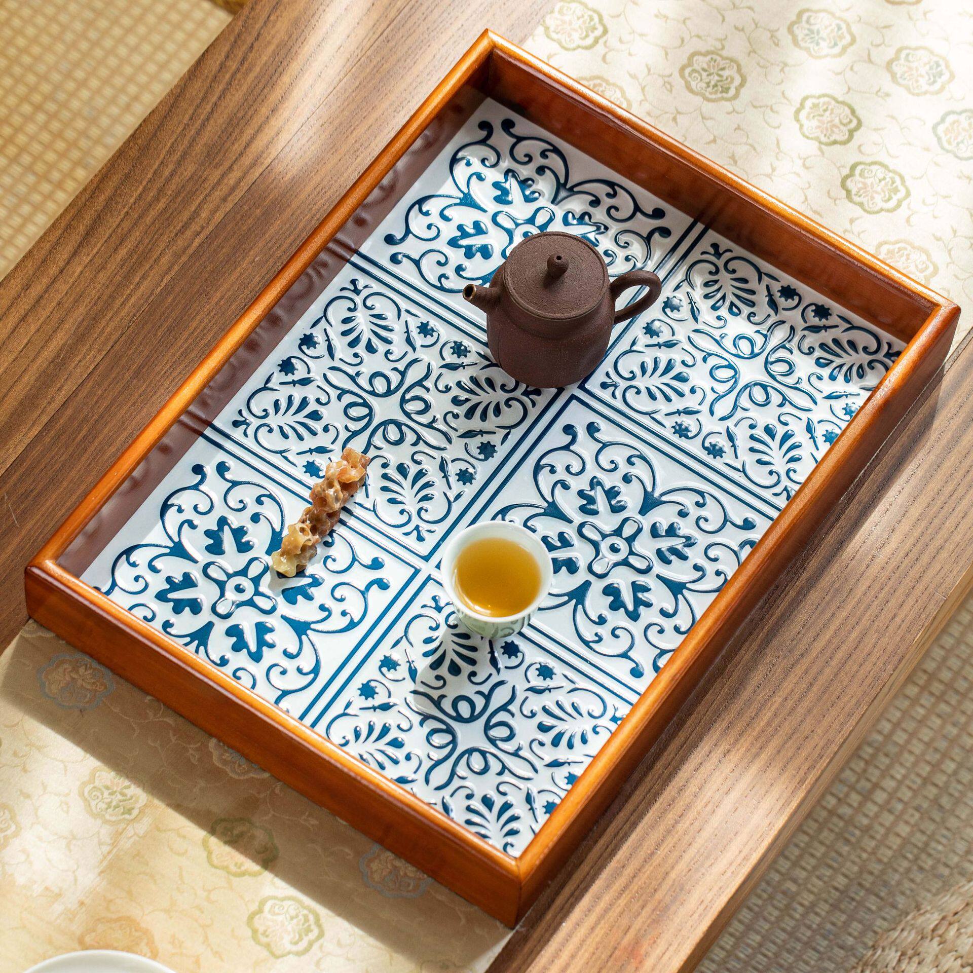 JIA'S新中式实木茶盘高端大气上档次家用茶具托盘餐盘点心盘子