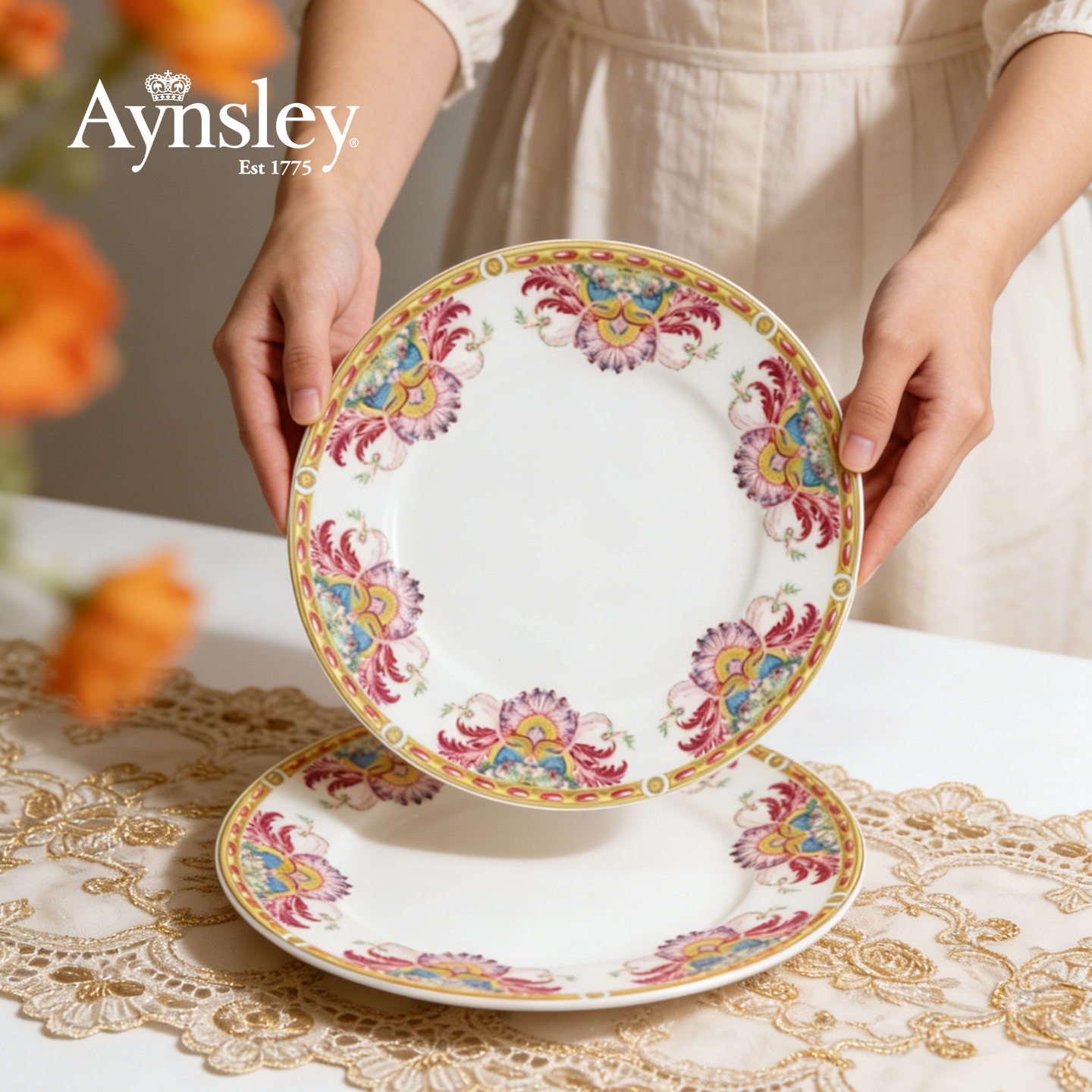 英国Aynsley安斯丽下午茶甜品盘欧式复古糕点盘宫廷轻奢西餐平盘