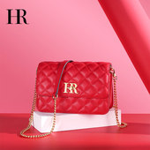 2026hr赫莲娜女士包新款 高级红菱格链条轻奢斜挎单肩包女式 真皮