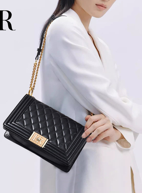 2026新款hr赫莲娜女包包高级质感菱格链条包黑色单肩斜挎包真皮