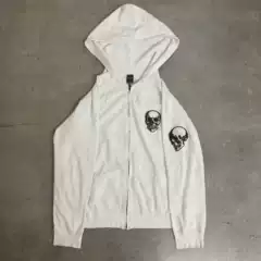 Independent Numbernine White Double Skull Ss04 Embroidered Hooded Cardigan Sports Sweatshirt Unisex Trendy