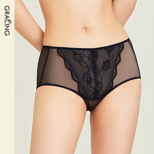 歌瑞森蕾丝分胸配套无痕内裤女高腰收腹提臀透气包臀不夹臀平角裤