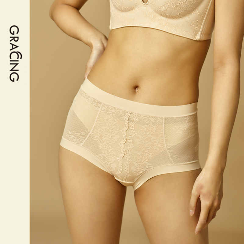 歌瑞森蕾丝女高腰提花无痕内裤