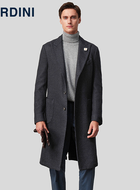 LARDINI意大利进口羊毛桑蚕丝针织大衣男平驳领保暖商务毛呢外套