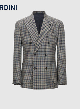 LARDINI意大利进口纯羊毛千鸟格纹双排扣戗驳领秋冬西服上衣
