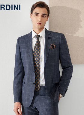 进口Loro Piana羊毛格纹西服套装男商务职业正装新郎结婚西装