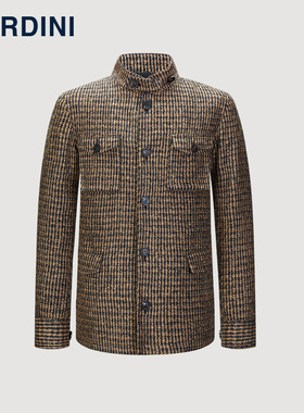 lardini意大利进口立领针织短款夹克男士条纹商务休闲多口袋外套