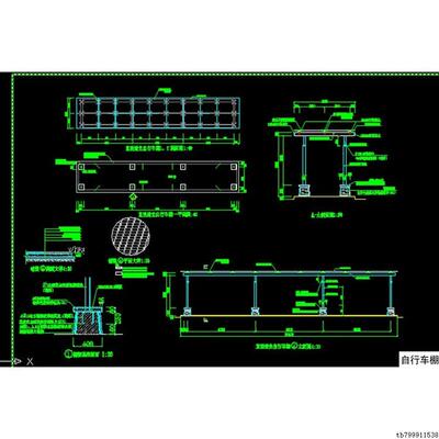19套钢结构玻璃雨棚雨篷地下车库自行车棚雨棚停车棚cad施工图
