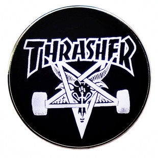 Thrasher滑板山羊胸针巴风特火焰摇滚别针金属合金徽章配饰
