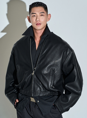 OUTOF - 款号95 立体廓形宽松皮衣男 五金logo皮夹克外套