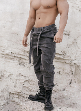 OUTOF#28男士原创手工水洗石墨灰色系休闲百搭牛仔裤高弹力飘带款