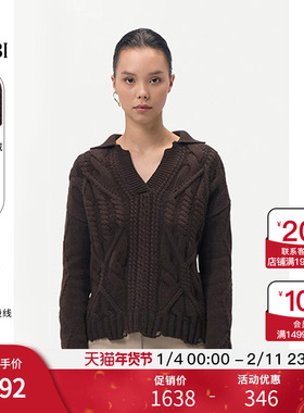 GOBI戈壁秋冬V领套头长袖复古上衣纯色羊绒女士针织衫毛衣WK758