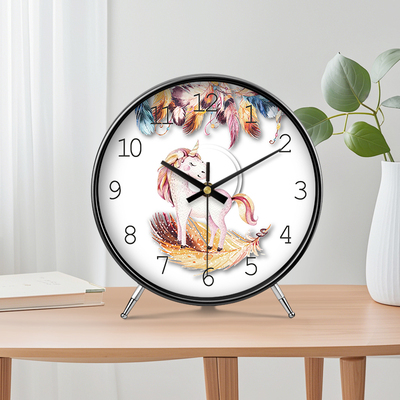 时钟现代风独角兽座钟卡通可爱简约台式创意桌面轻奢大气台钟钟表