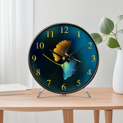 摆件高级感创意中国风钟表桌面台式座钟时钟摆钟银杏叶客厅个性