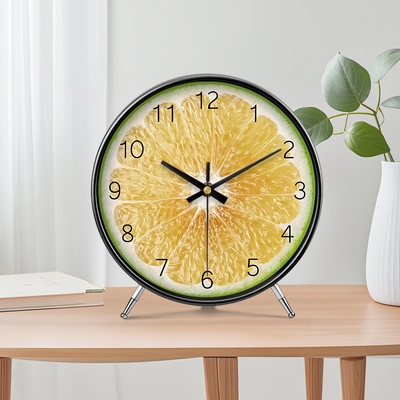 高级感客厅钟表座钟小摆件现代水果店桌面柠檬时钟摆台式创意台钟