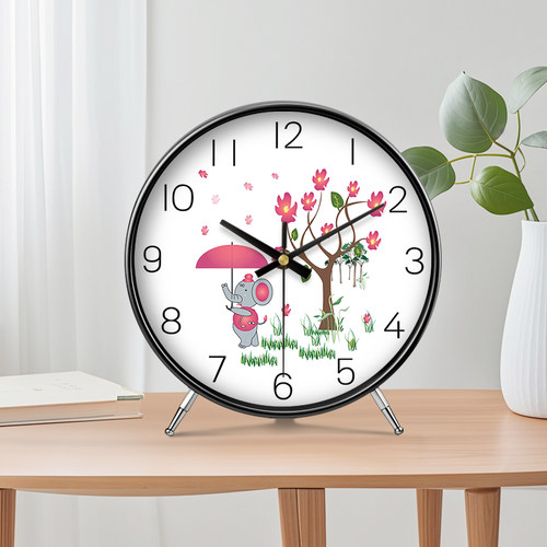 个性台式时钟现代可爱风轻奢艺术座钟小象简约桌面台钟高级感钟表