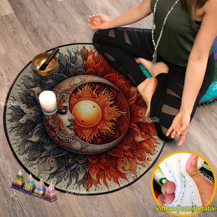 日月神曼陀罗地毯圆形颂钵地垫便携冥想垫子Sun Moon Round Rug