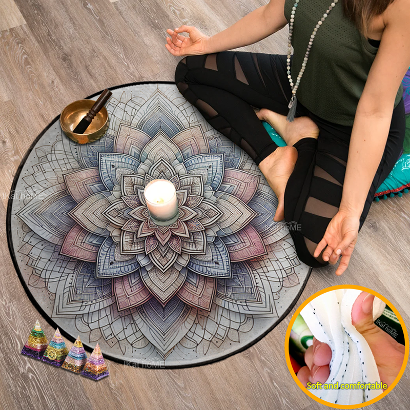 曼荼罗地毯曼陀罗地垫灵气冥想垫颂钵音疗垫子Round Mandala Rug