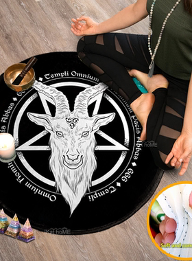 黑白耐脏颂钵音疗地毯撒旦五芒星地垫塔罗牌卡牌垫Pentagram Rug
