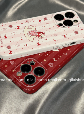 柒莱菲林壳适用于三星s30/s25+手机壳新款s24女s23ultra硬壳s22plus红色条纹蝴蝶结木马s21防摔a54a53保护套