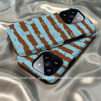 柒莱二合一菲林壳适用于小米15/14pro手机壳新款13红米k80k70男女60秋冬蓝色豹纹小狗note14防摔12硅胶11软套