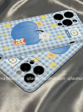 柒莱菲林壳适用于opporeno15/14/13pro手机壳12/11/10新款女findx8x7蓝色格子苹果小熊a5硬a3真我gt6软neo7套