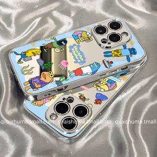 9高级findx8 13pro手机壳新款 11男女10 x7卡通搞怪蓝色居民鱼x6x5防摔a97 柒莱镜面壳适用于opporeno15