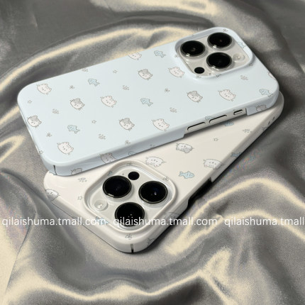 柒莱菲林壳适用于苹果17/16promax手机壳新款iPhone15/14蓝色可爱猫咪小鱼13防摔12硬11保护套xs硅胶xr男女软