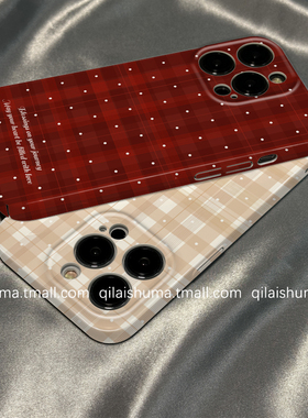 柒莱菲林壳适用于三星s30/s25+手机壳新款s24男女s23ultra硬壳s22plus韩风红色格纹波点s21防摔a54a53保护套