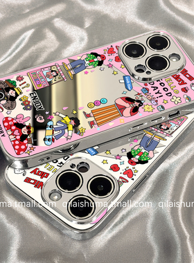 柒莱镜面壳适用于opporeno15/14/13pro手机壳新款12/11男女10/9高级findx8/x7日韩涂鸦粉色女孩x6x5防摔a97