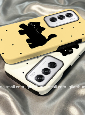 柒莱二合一菲林壳适用于opporeno15/14/13/12pro手机壳新款10女11黄色波点小黑猫咪findx8x7x6x5防摔a97硬9套