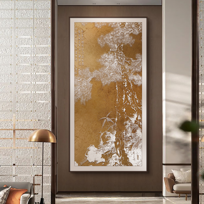 新中式入户玄关紫气东来风景立体浮雕装饰画客厅饭厅大幅竖款直销图片