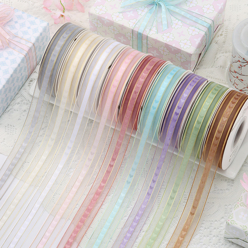 2.2cm爱心金丝中缎边纱 鲜花礼品盒蛋糕DIY包装材料网纱带雪纱带,居家布艺,丝带/绸带/布带,淘宝优惠券,粉丝福利购,淘宝优惠卷